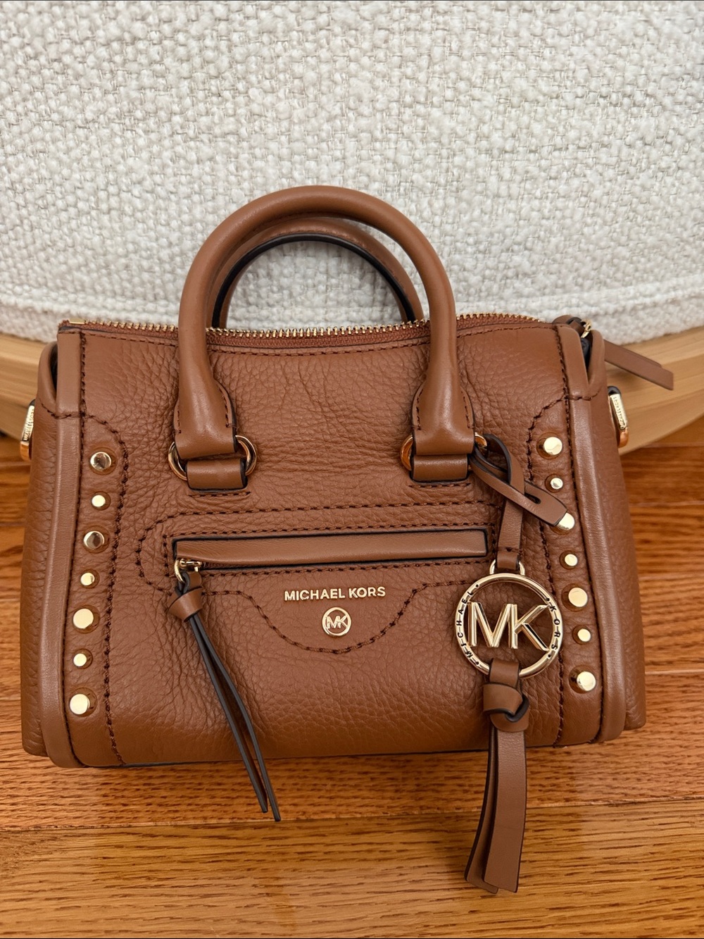 Michael Kors Cognac Leather Mini Satchel with MK Charm